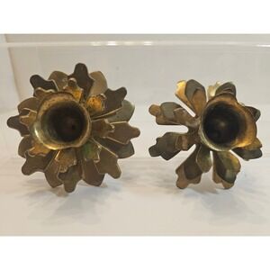 Vintage Brass Lotus Flower Candlesticks Holders Set of 2 India